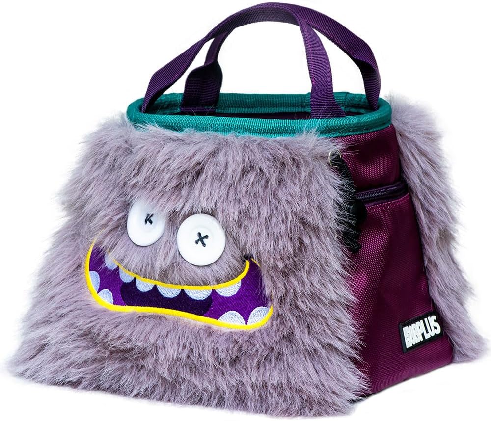 8BPLUS Angus Boulderbag, Premium Artificial Fur, Ripstop, Soft Fleece Interior, 8.7in Opening, Center-Closing Drawstring, Multiple Brush Holders, Zipper Pockets, Climbing Gear