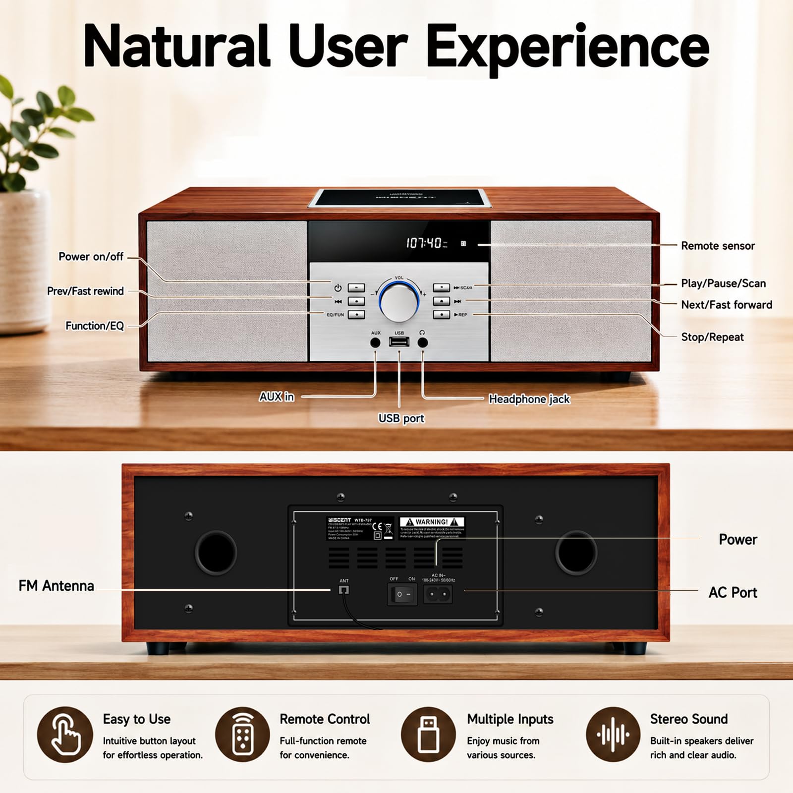 Amazon.com: Nostalgic Bluetooth Stereo System for Home, WISCENT