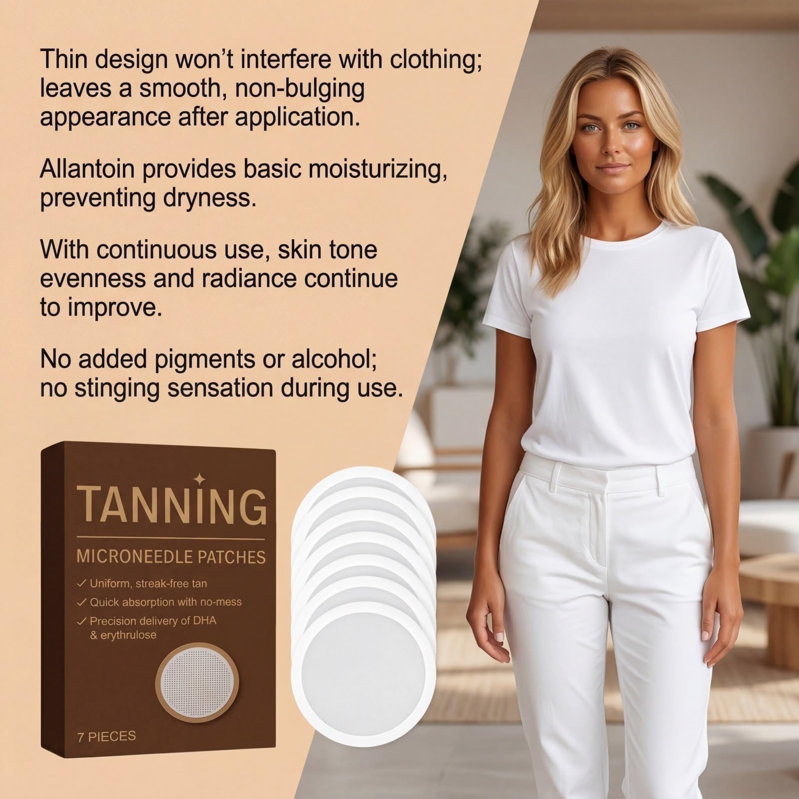 Patch autoabbronzanti a micro aghi Sun Free Glow Tanning Patch Unisex, formula idratante, abbronzatura naturale, uniforme senza tinta, arancione, adatta a tutti i tipi di pelle Sun Free Glow Patch