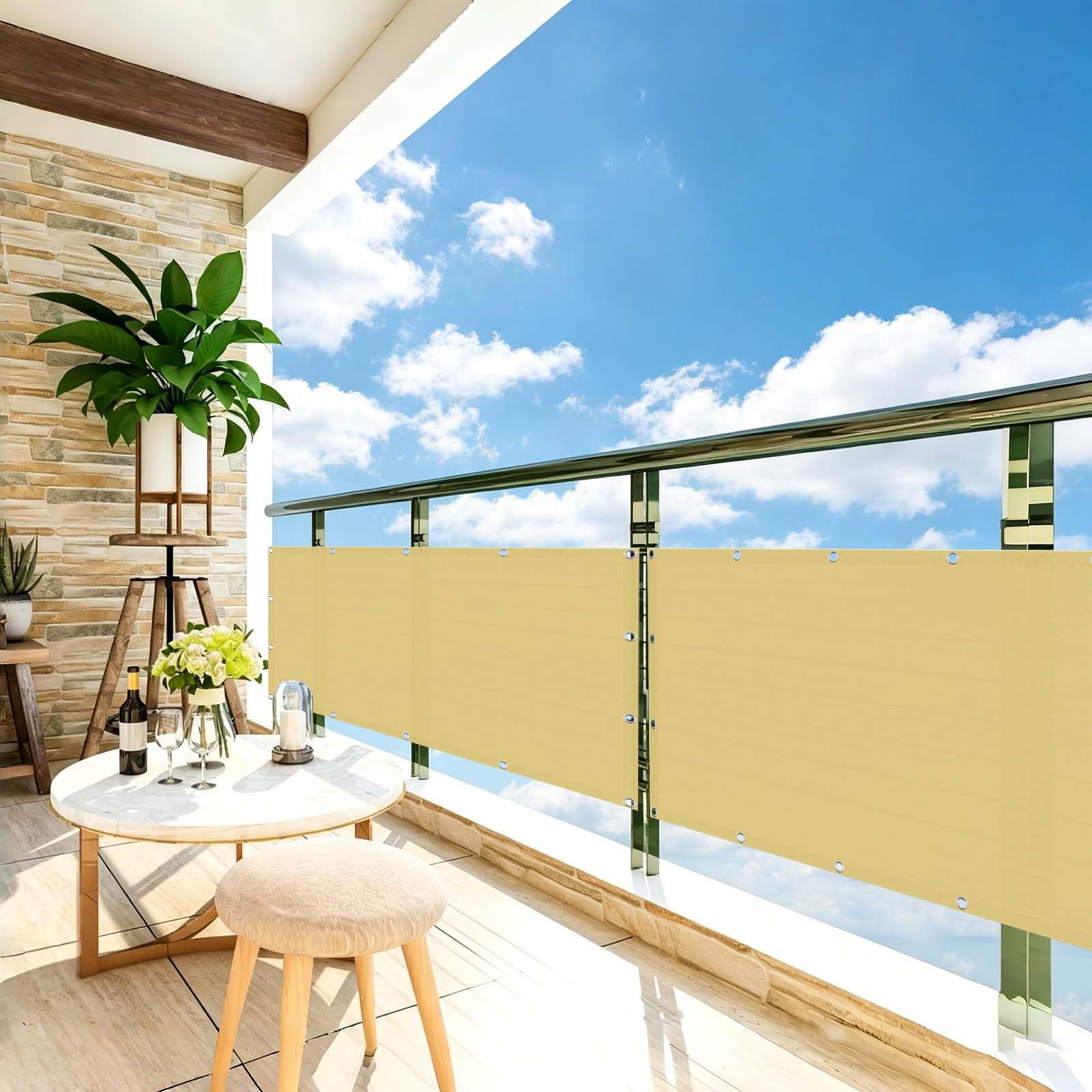 Cache vue balcon imperméable et résistant aux UV jaune sable 80x500