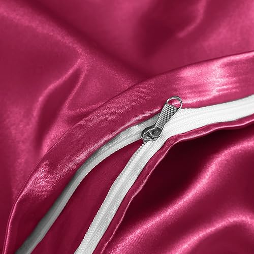 Miniatura 5 de Horbaunal Juego de funda de edredón de satén de 5 piezas, tamaño QueenFull, funda de edredón rosa intenso con lazos en las esquinas y cierre de