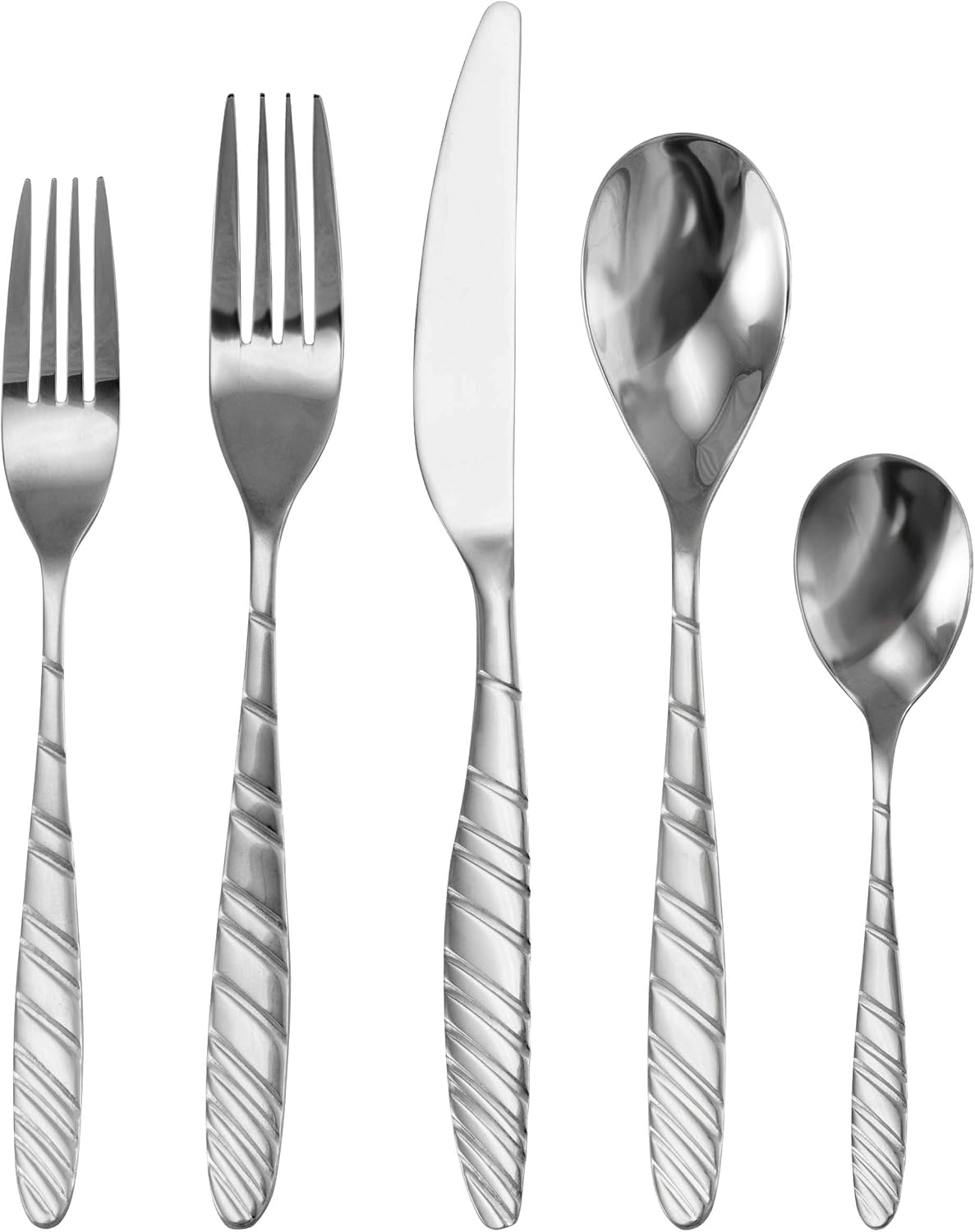MegaChef La Vague 20 Piece Flatware Utensil Set, Stainless Steel Silverware Metal Service for 4 in Silver