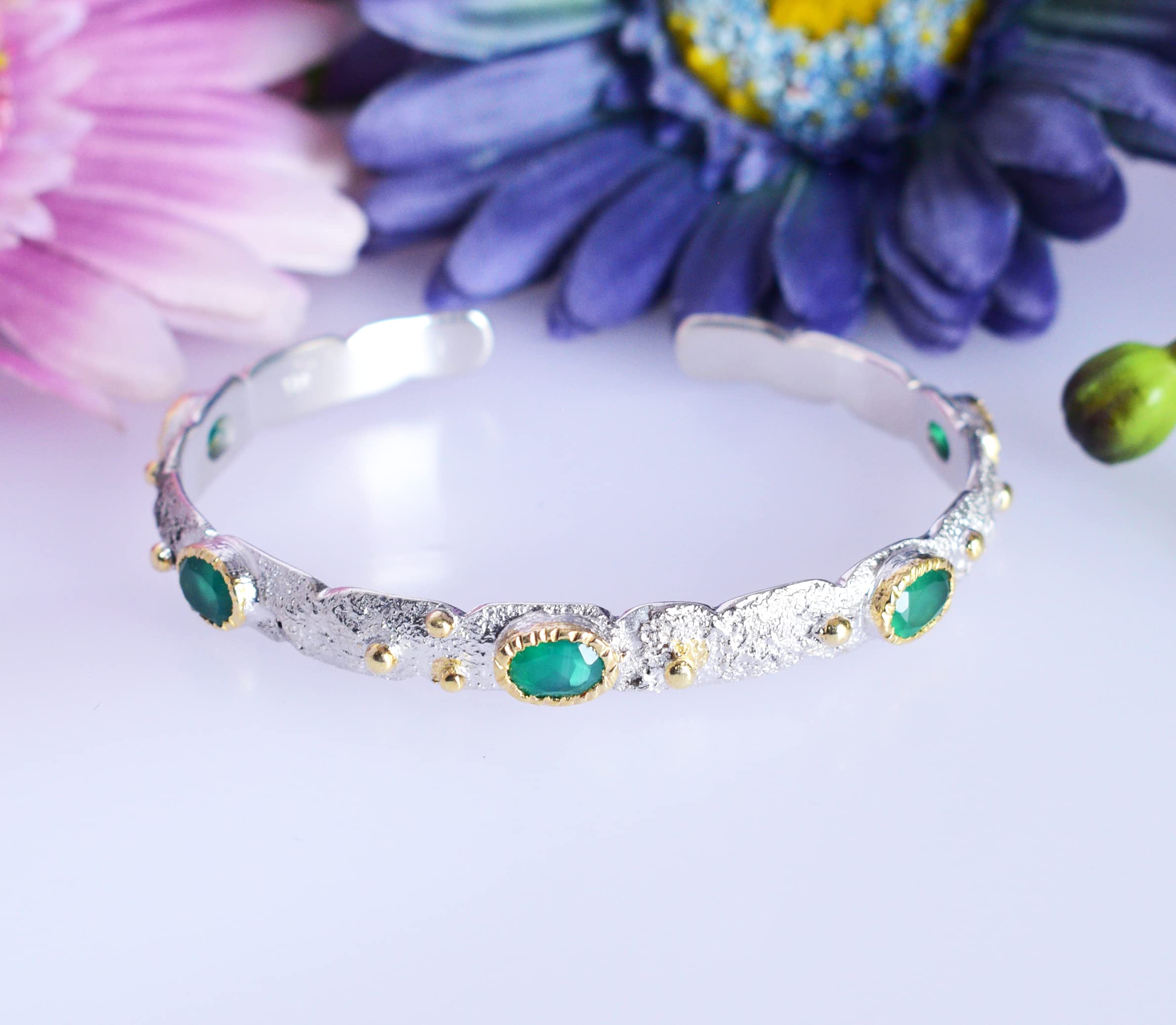 Brazalete de plata de ley 925 maciza de ónix verde, hermosa joya hecha a mano, regalo de cumpleaños, 8 inches, Gema, Ónice verde