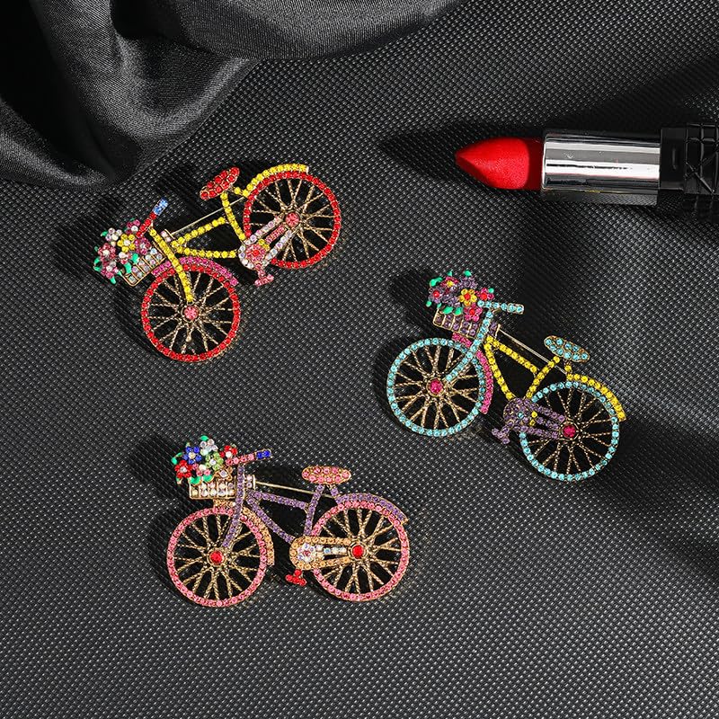 Image of Bicycle Brooch Pins Colorful Cubic Zirconia CZ Biking Lapel Brooch Pins Vintage 70s 80s Bike Lapel Brooches for Women Men Girls Birthday Gift Jewelry