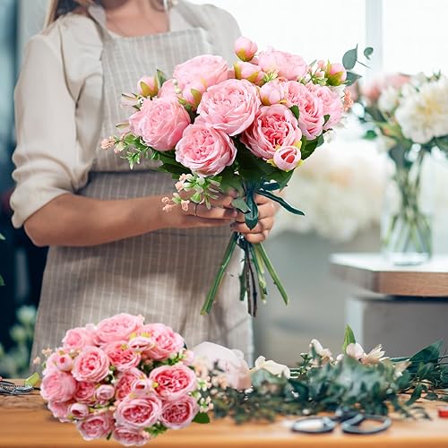 Miniatura 6 de Geosar 8 paquetes de flores artificiales de peonías de seda, ramo de peonías falsas a granel para decoración de jarrones, arreglos florales, mesa de