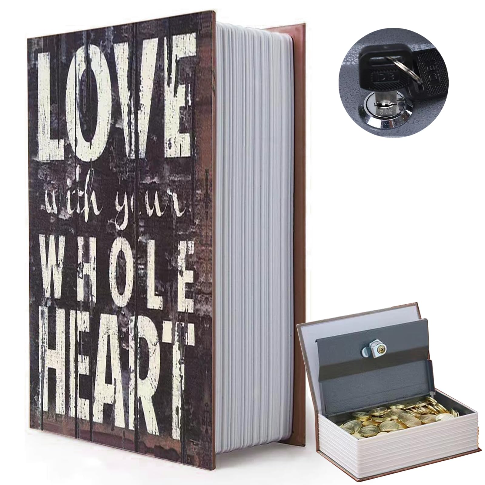 Decorative Book Safe Box With Combination Lock, Vintage Faux Book Hidden Safe Decoration Secret Diversion Book Safe Storage Box Home Office Cafe Bookshelf - View #7