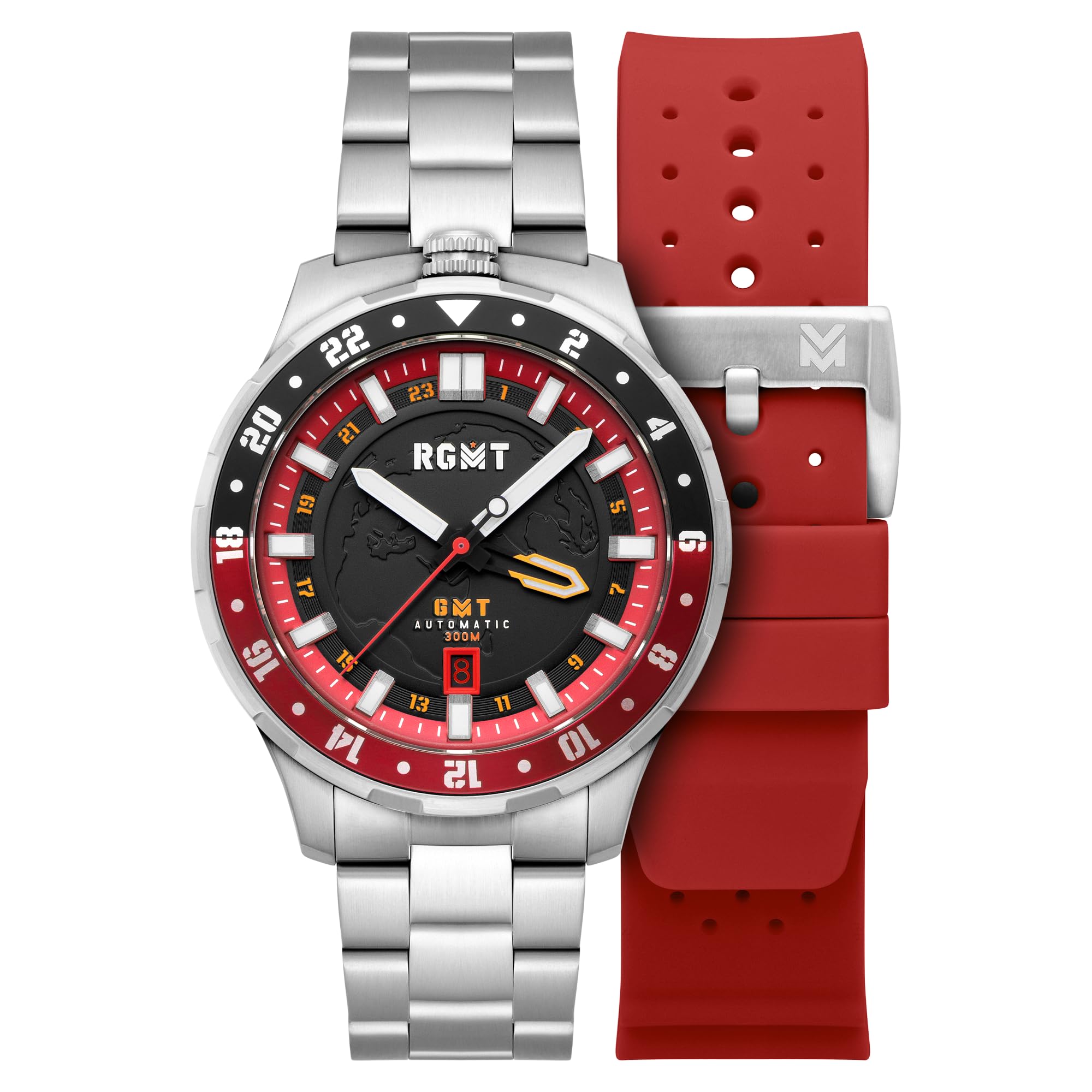 RGMT Globemaster GMT Orologio automatico da uomo, 46 mm, con cinturino in acciaio inox massiccio RG-8067