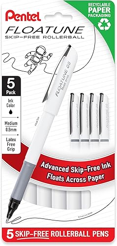 Pentel Floatune Rollerball, punta media de 0.031 in, tinta negra, paquete de 5 (BY108PF5A)