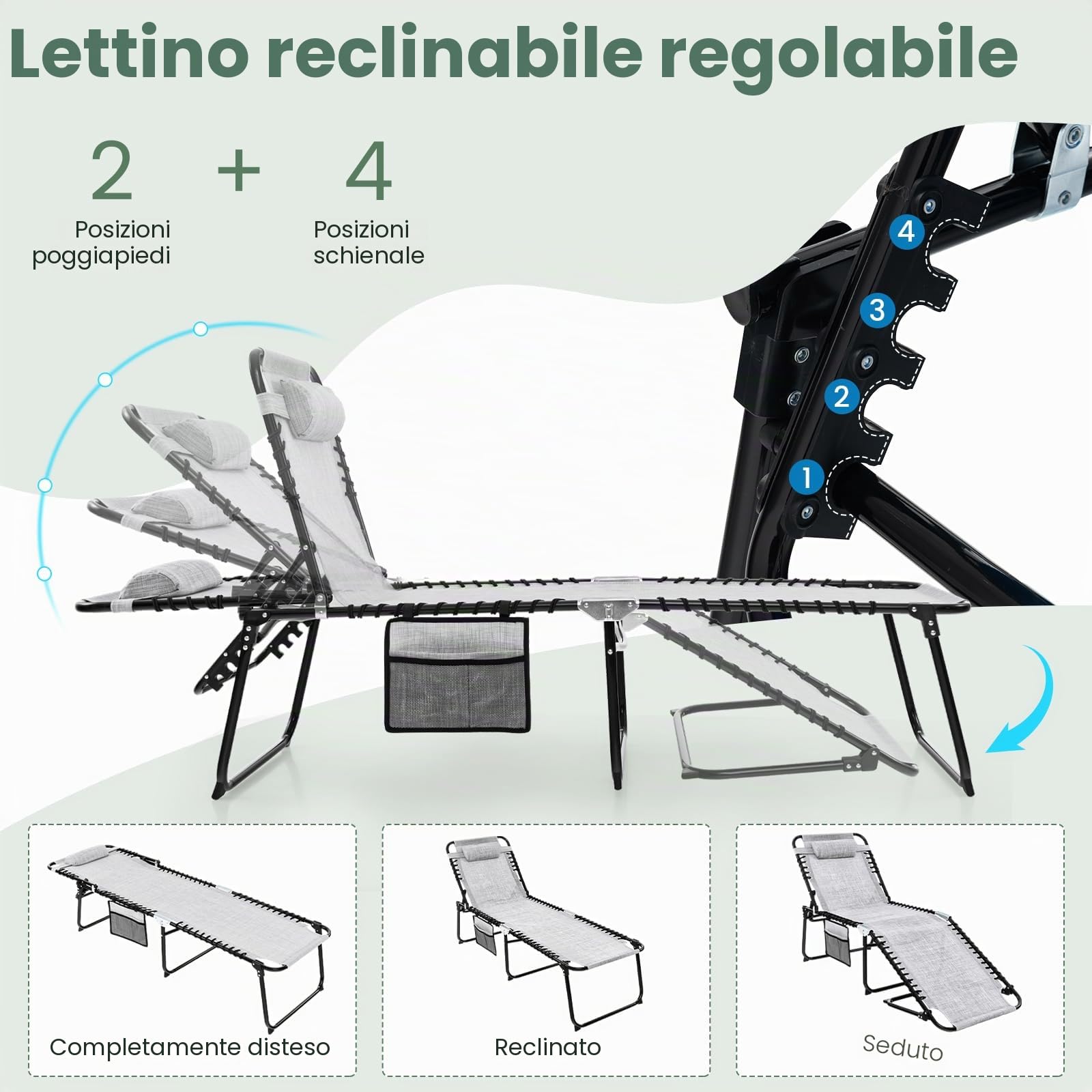 GIANTEX Sdraio Pieghevole con Schienale e Poggiatesta Regolabili