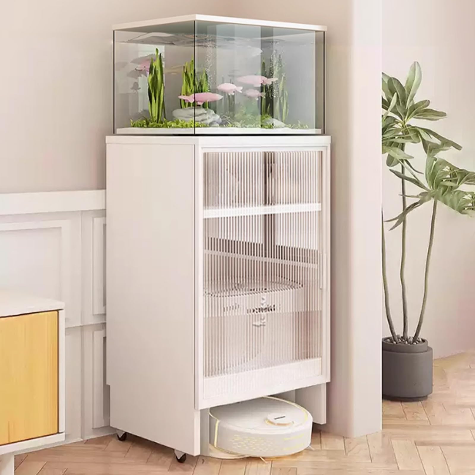 Versteckter Schrank Mit Roboterstaubsauger Und Türen Und Rädern, Beweglicher Küchenschrank Aus Holz, Für Wohnzimmer, Schlafzimmer, Küche (weiß)(White)