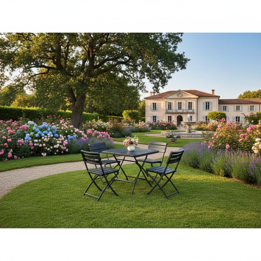 BERARDI B.INTERIORS | Set Tavolo e Sedie da Giardino Pieghevole, Nero, 5 Pezzi, Polietilene Alta Densità, 1 Tavolo 78x78x74 cm e 4 Sedie 58x46,5x81 cm, per Giardino Patio Balcone