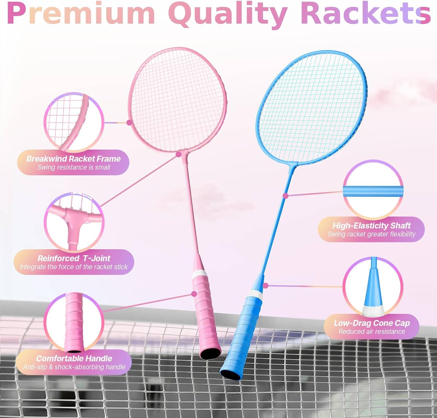 AboveGenius Badminton Rackets Set, Lightweight Badminton Set Includ 4/6 PCS Rackets, 6 Birdies, Outdoor Backyard Games, Racquets for Adults, Teens, Family Beginner