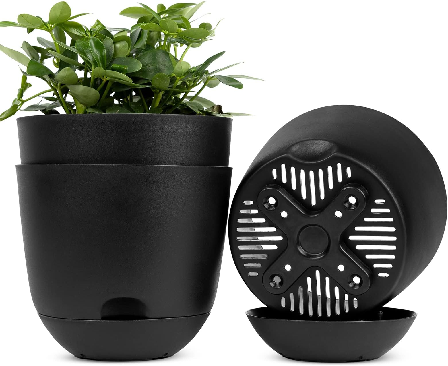 QCQHDU Plant Pots,3 Pack 6 inch Self Watering Planters High Drainage with Deep Saucer Reservoir for Indoor & Outdoor Garden Flowers Plant Pot-Black…