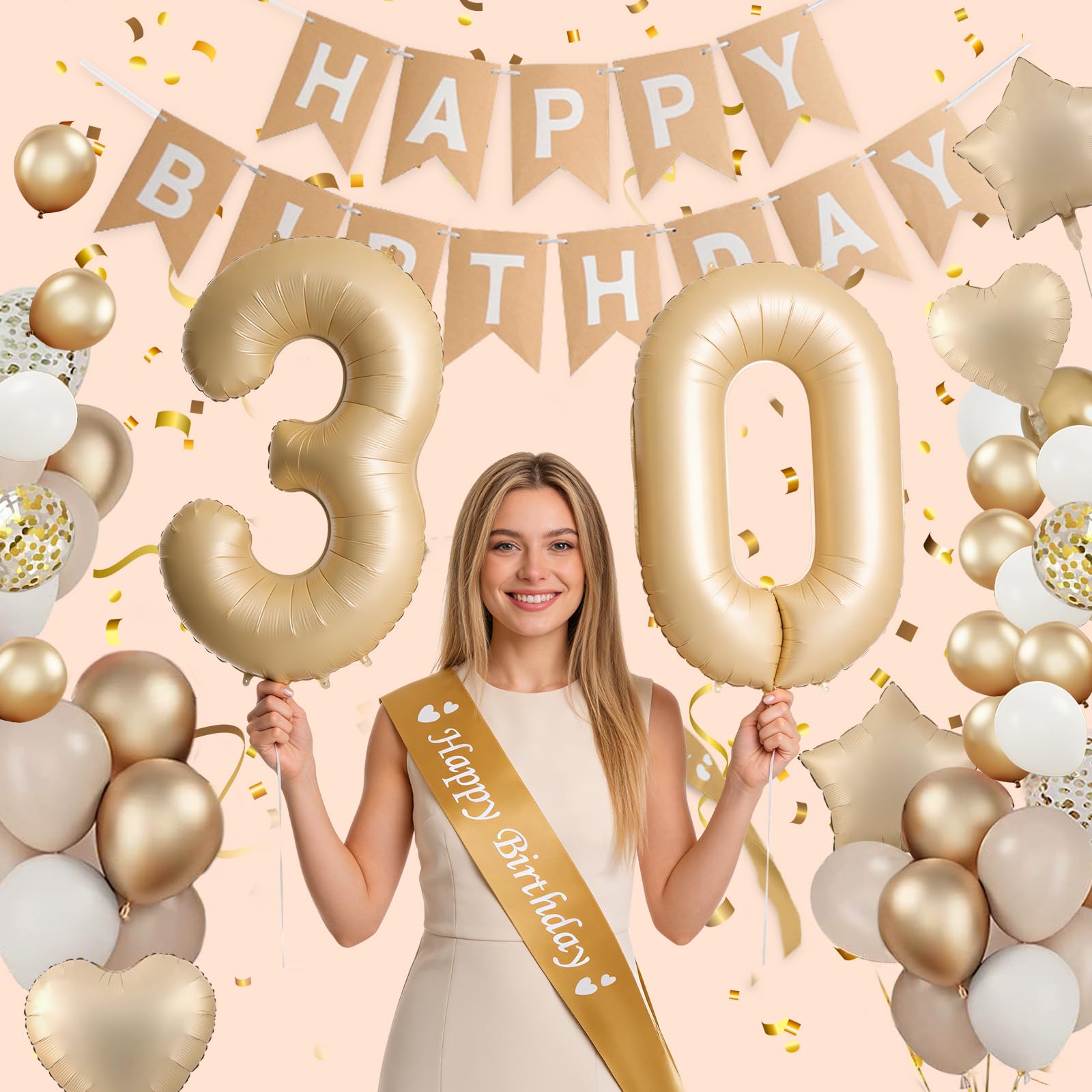 Globos 30 Cumpleaños Mujer, 30 Años Decoracion Cumpleaños, Decoracion 30 Cumpleaños Globes Beige con Pancarta Feliz Manteles para 30 Años Decoración de Fiesta de Cumpleaños Mujer — view 5