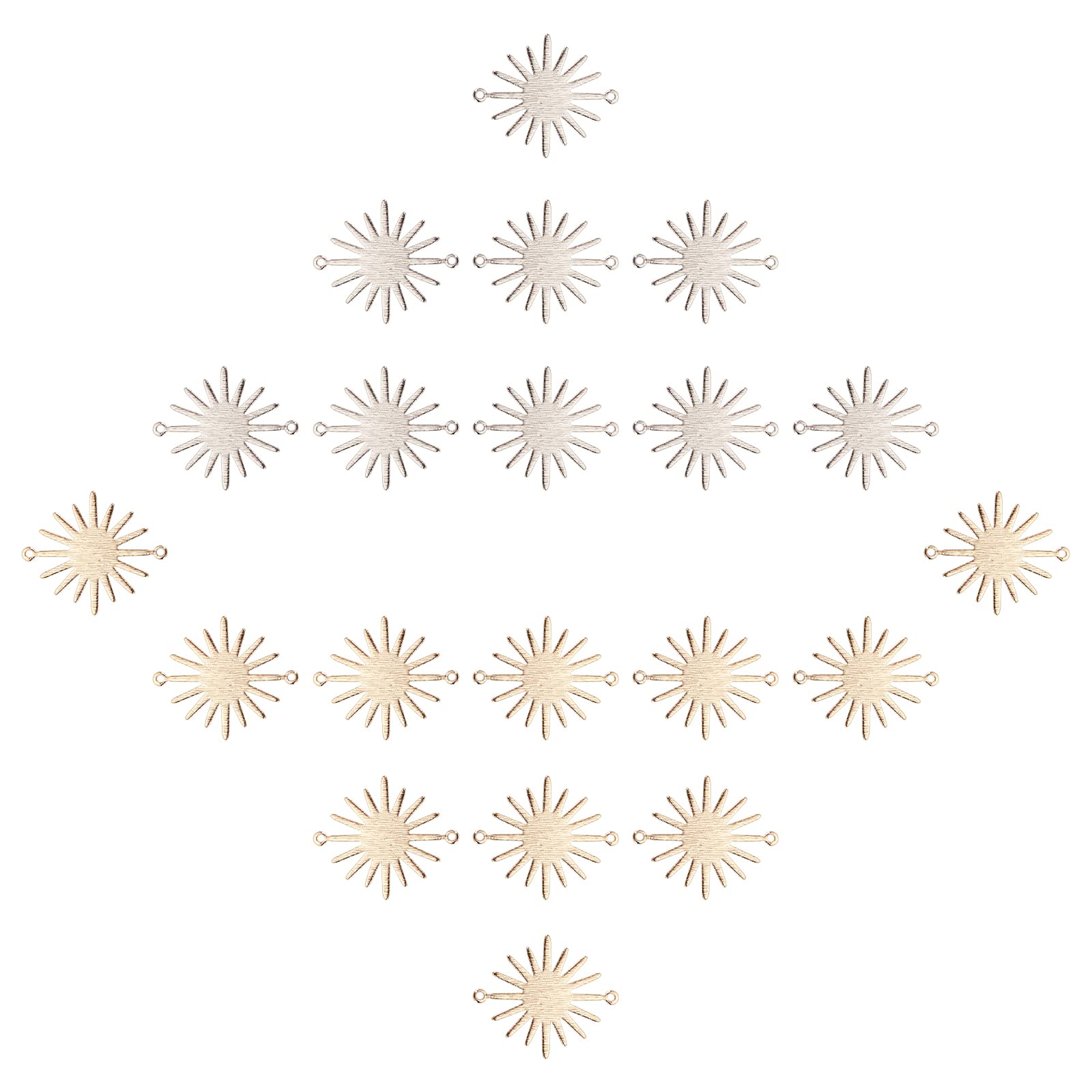 SUNNYCLUE1 Box 2 Colors Sun Link Connector Charms Gold Plated Brass Small Sun Jewelry Link Pendant for DIY Jewellery Accessories Earring Necklace Bracelet Making Keychain Decor,Silver & Golden