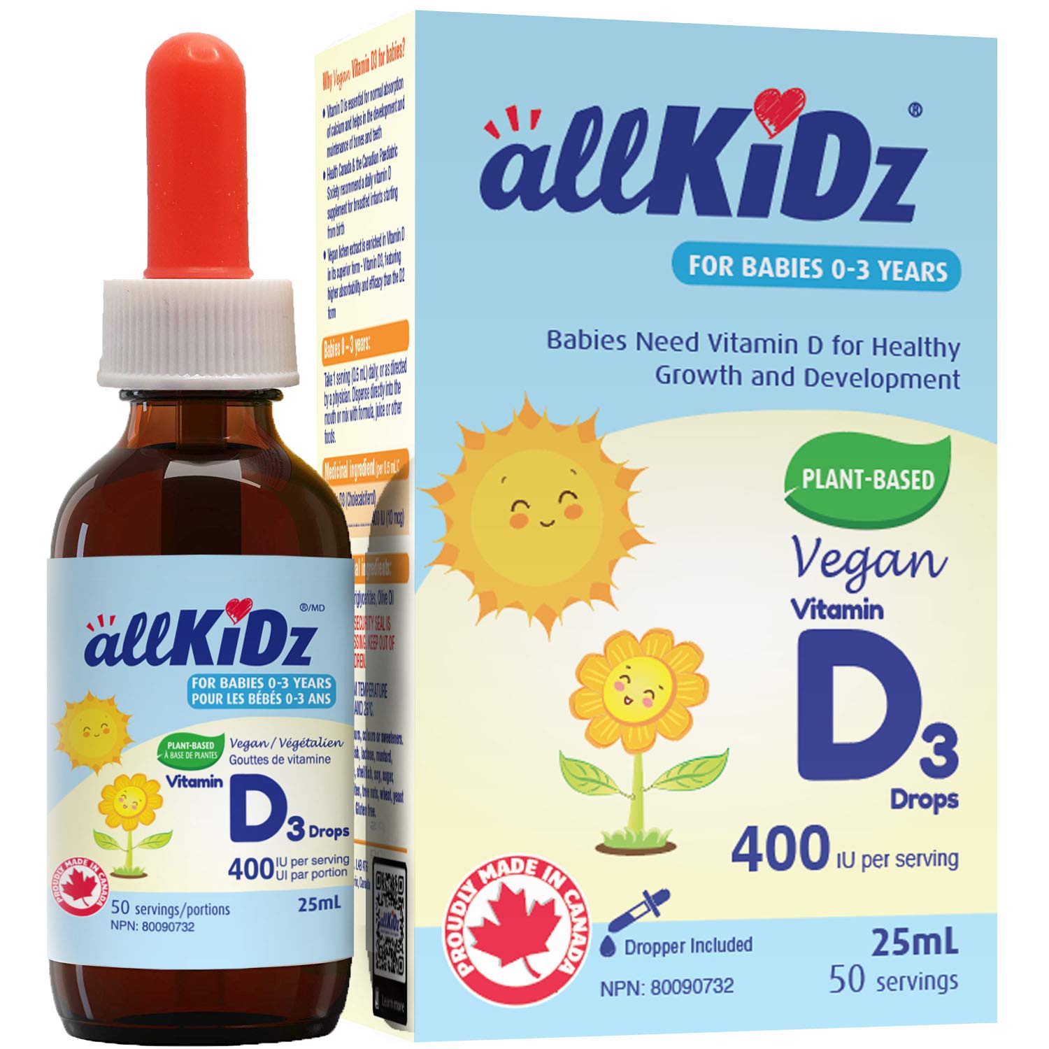 allKiDz Vegan Vitamin D3 Drops for Infants, Babies & Kids