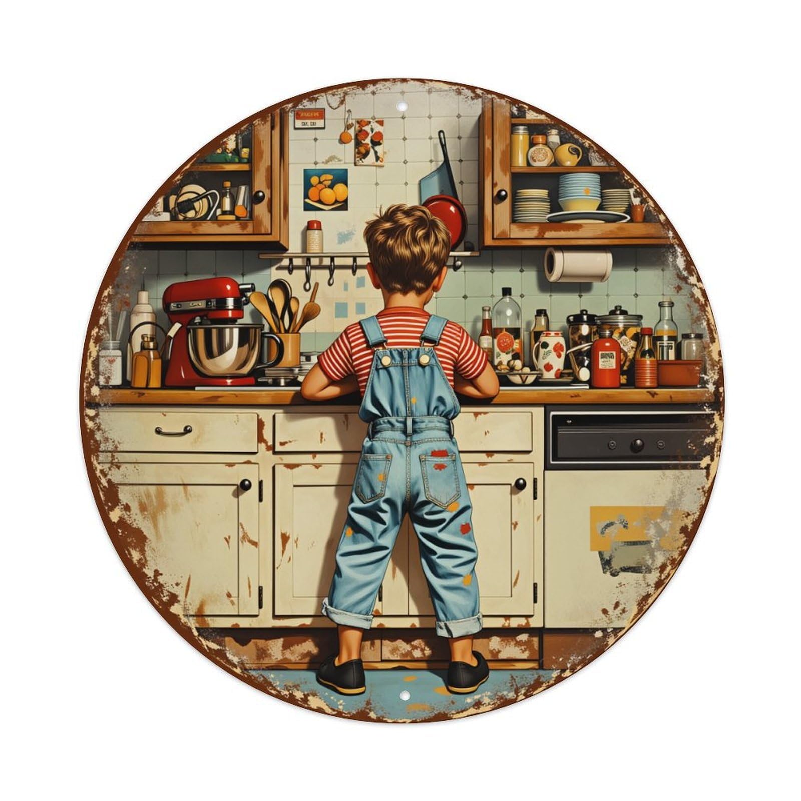 Distressed Metal Circular Metal Tin Sign Vintage Garden Bedroom Cafe Bar Man Cave Home Wall Decor Metal Poster 8x8 inches