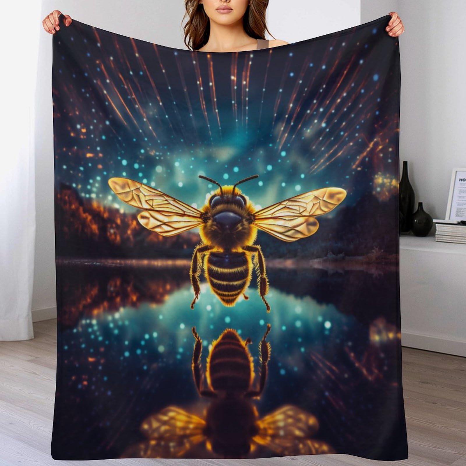 Plaid couverture polaire abeille en flannel douce et chaude pour lit ou canape en 130x150cm