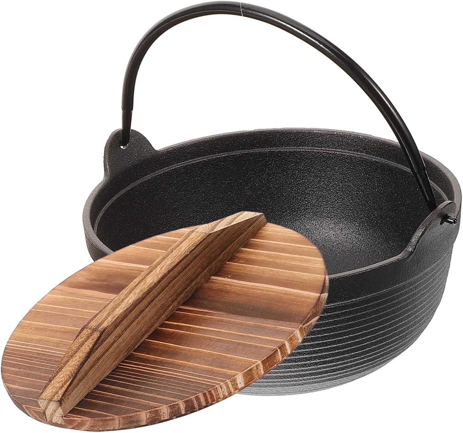 Iron Non-stick Pan Japanese Style Cooking Pot Wooden Lid Camping Cookware