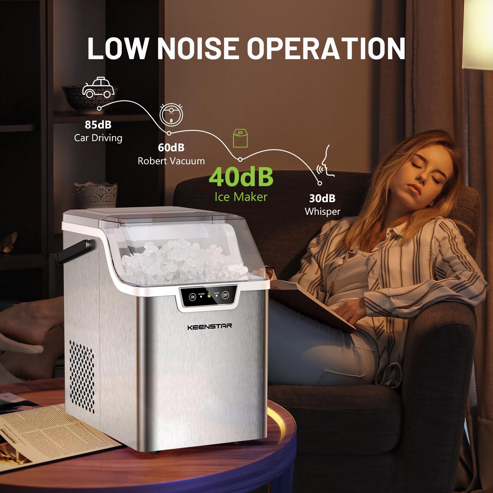 Nugget Ice Maker Countertop, Large Capacity 40lbs/24h, Pebble Ice Maker With Soft Chewable Ice, Self Cleaning, Smart Touch Screen, Sonic Ice Machine For Home Office Party RV on Fridge.com - View 6