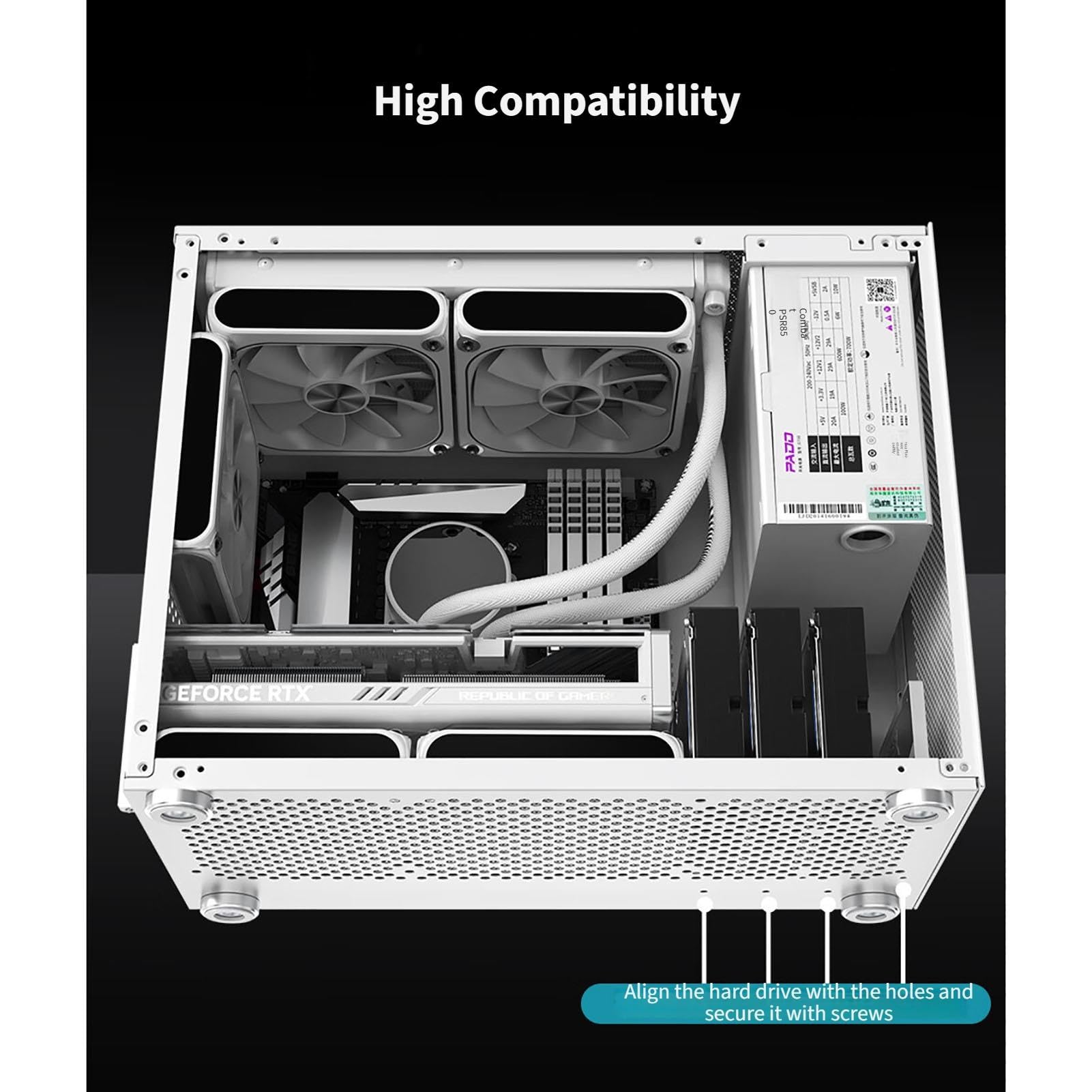 upim M-ATX-Gehäuse, Mid-Tower-Desktop-Computer-Gaming-Gehäuse, USB 3.0/Typ-C-Anschlüsse, Gehärtete Glasscheibe, Unterstützt Wasserkühlung, Leicht Zu Bewegen(White)