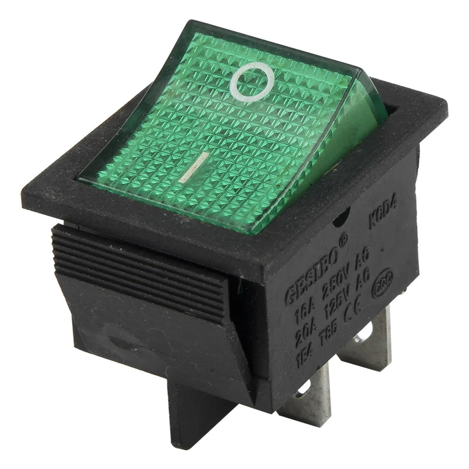 Interruptores KCD4-201N de 4 pines con LED verde de 24V y corte bipolar estanco para panel