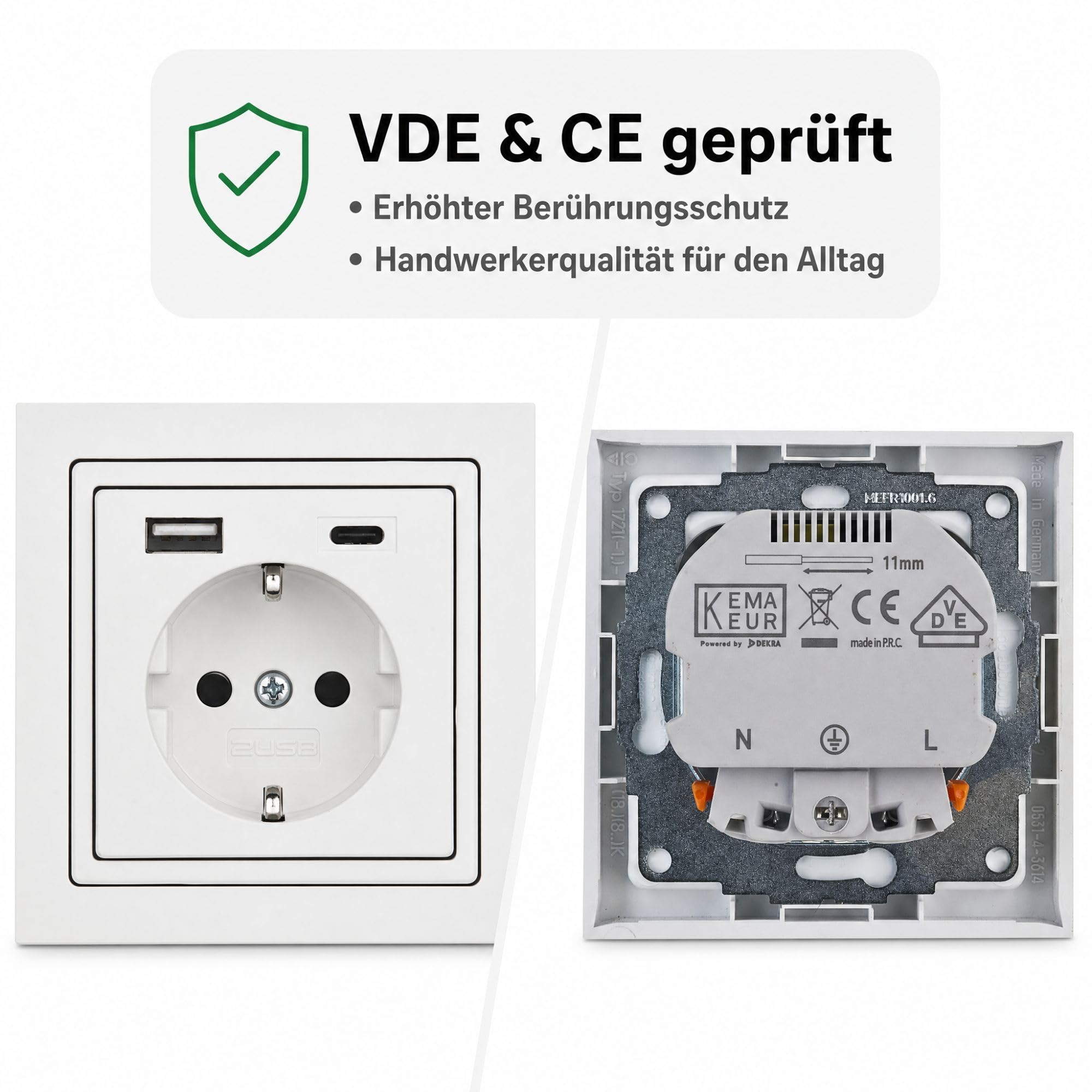 USB-Steckdose chargeMax unter Putz USB-A + USB-C mit Rahmen Ausführung 2USB, Tiefe nur 32mm, Set mit Abdeckung Busch Jaeger Future studioweiß glänzend