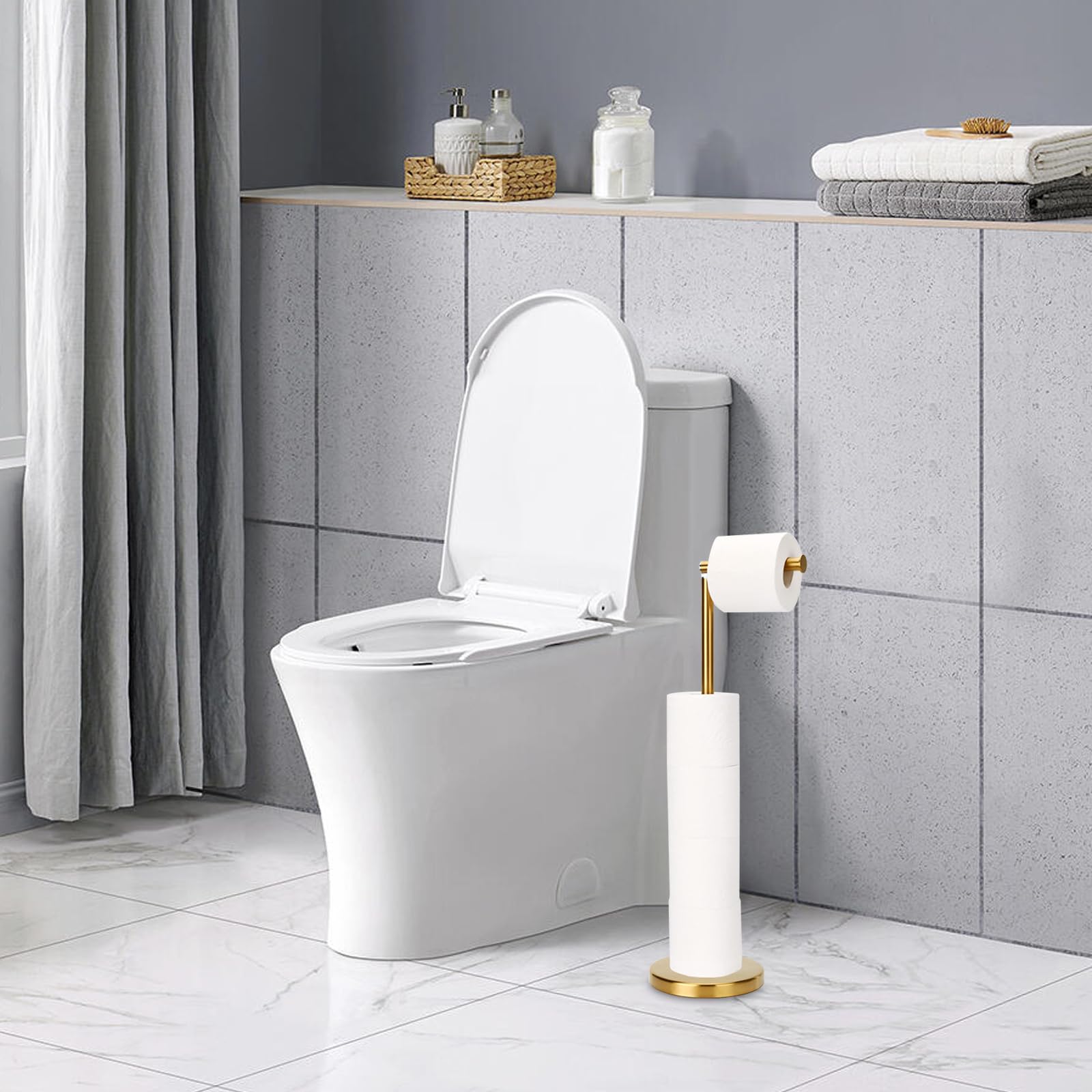 SAYAYO Vrijstaande Toiletrolhouders Toiletpapierhouder Staand Badkamer Toiletrolhouder van SUS 304 Roestvrij Staal, Gouden Afwerking, EGKN220LD-GB