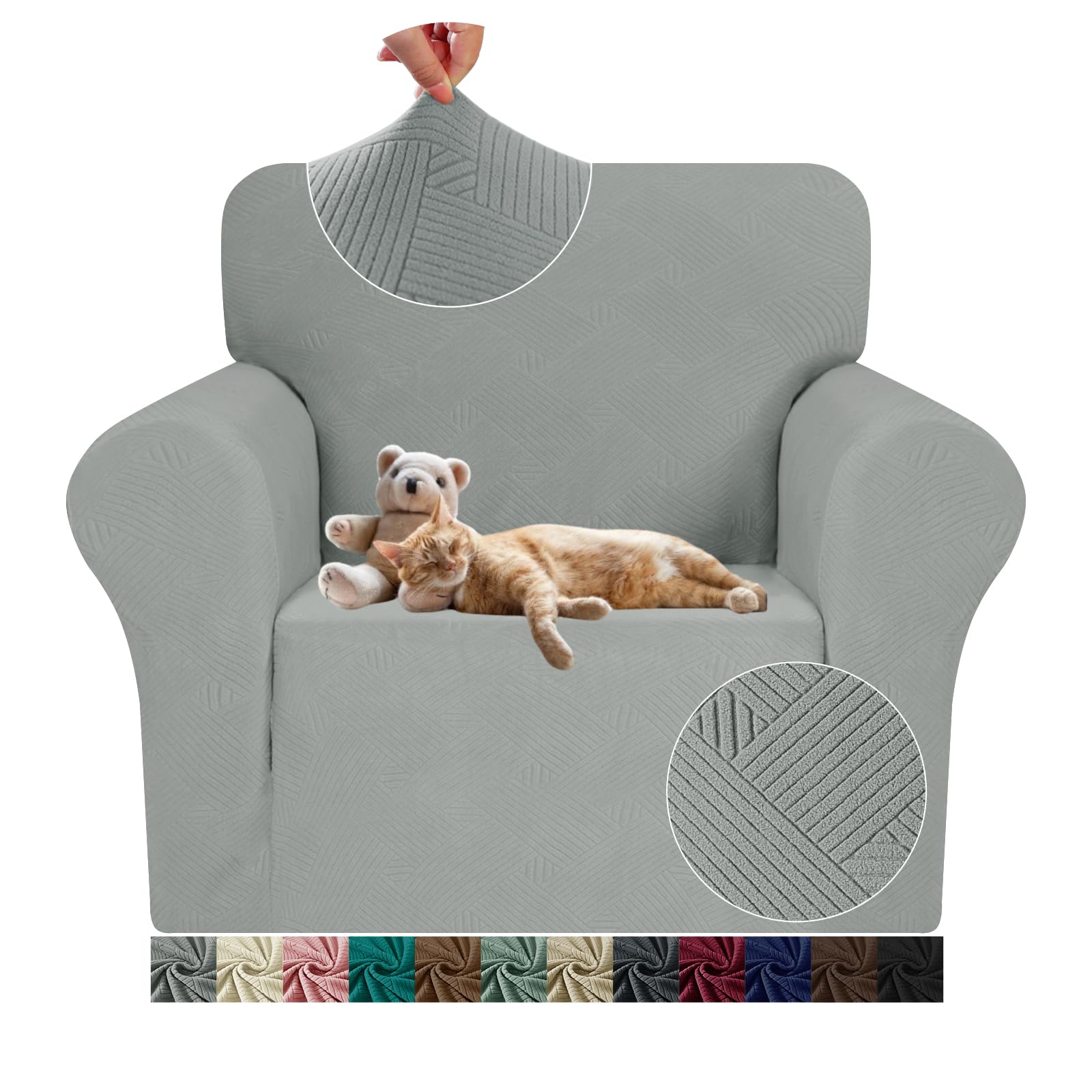 JIVINERChair Sofa Slipcovers Stretch Chair Covers for Living Room Washable Couch Covers Armchair Universal Sofa Furniture Protector with Elastic Bottom for Pets and Kids (Chair, Light Gray)