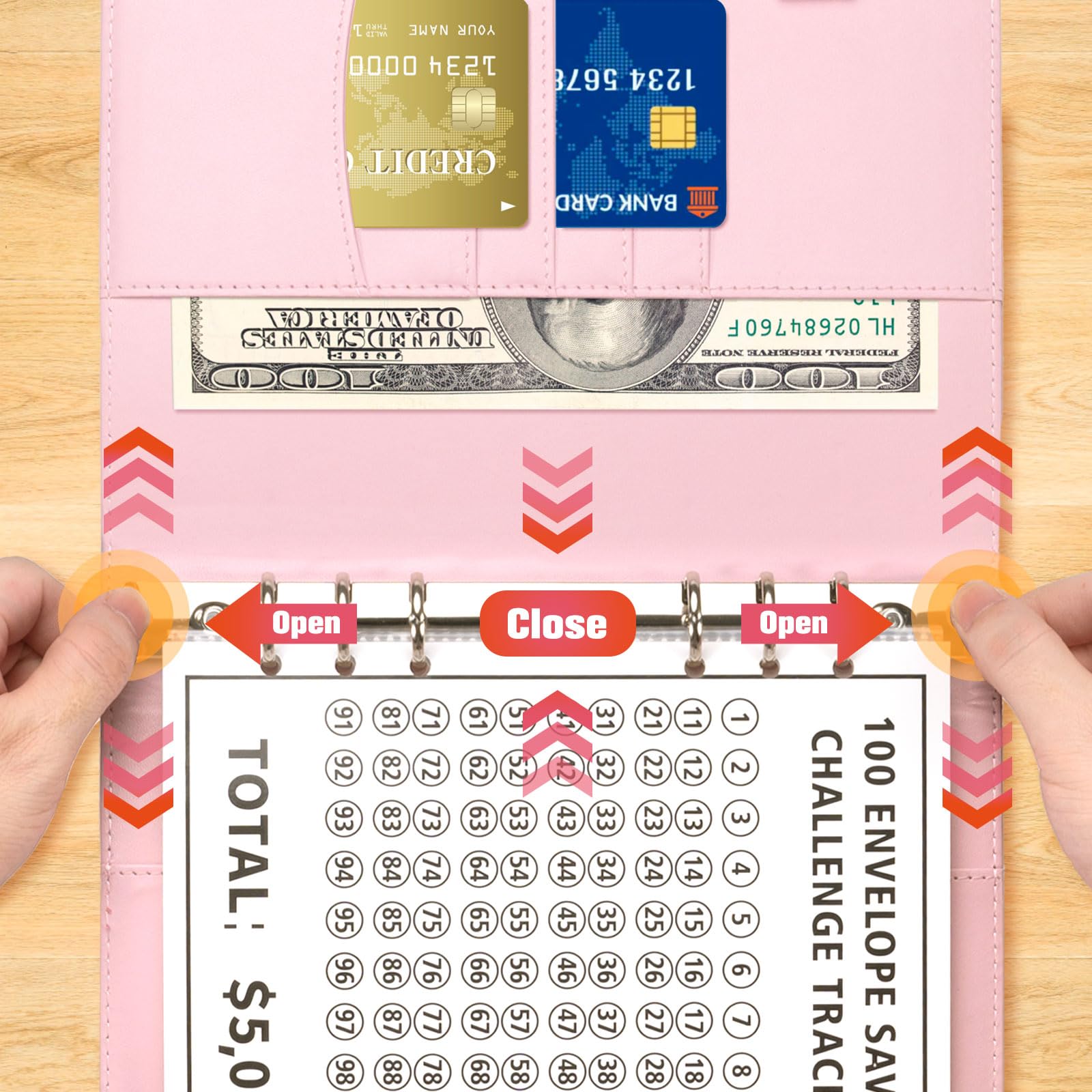 A5 Libro Del Risparmio, 100 Envelope Saving Challenge, Budget Planner Money Binder, Rosa