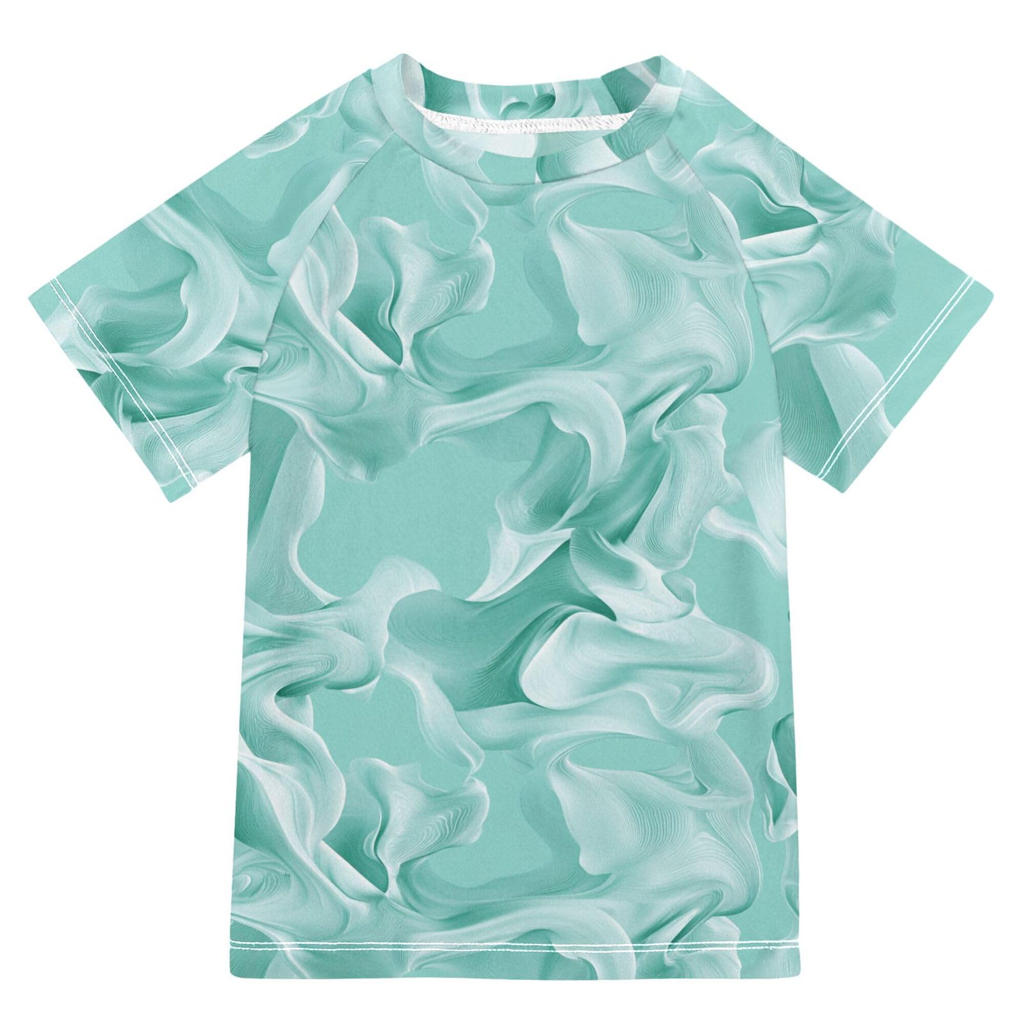 Wudan Aesthetic Mint Turquoise Boy Bathing Suit UV Protection Kids Rash Guard Swimsuit Girls Swimwears Kids Sports Shirts for Teen Boy 11-12Y