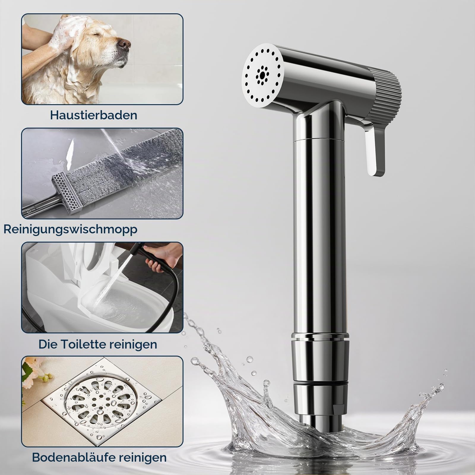 Bidet handbrause,Chrom toiletten dusche,2 Wasserstrahl-Modi,Kein Drücken Erforderlich,Multifunktionale bidet brause,Toilettendusche mit Halter und Schlauch,Für die Badezimmerreinigung