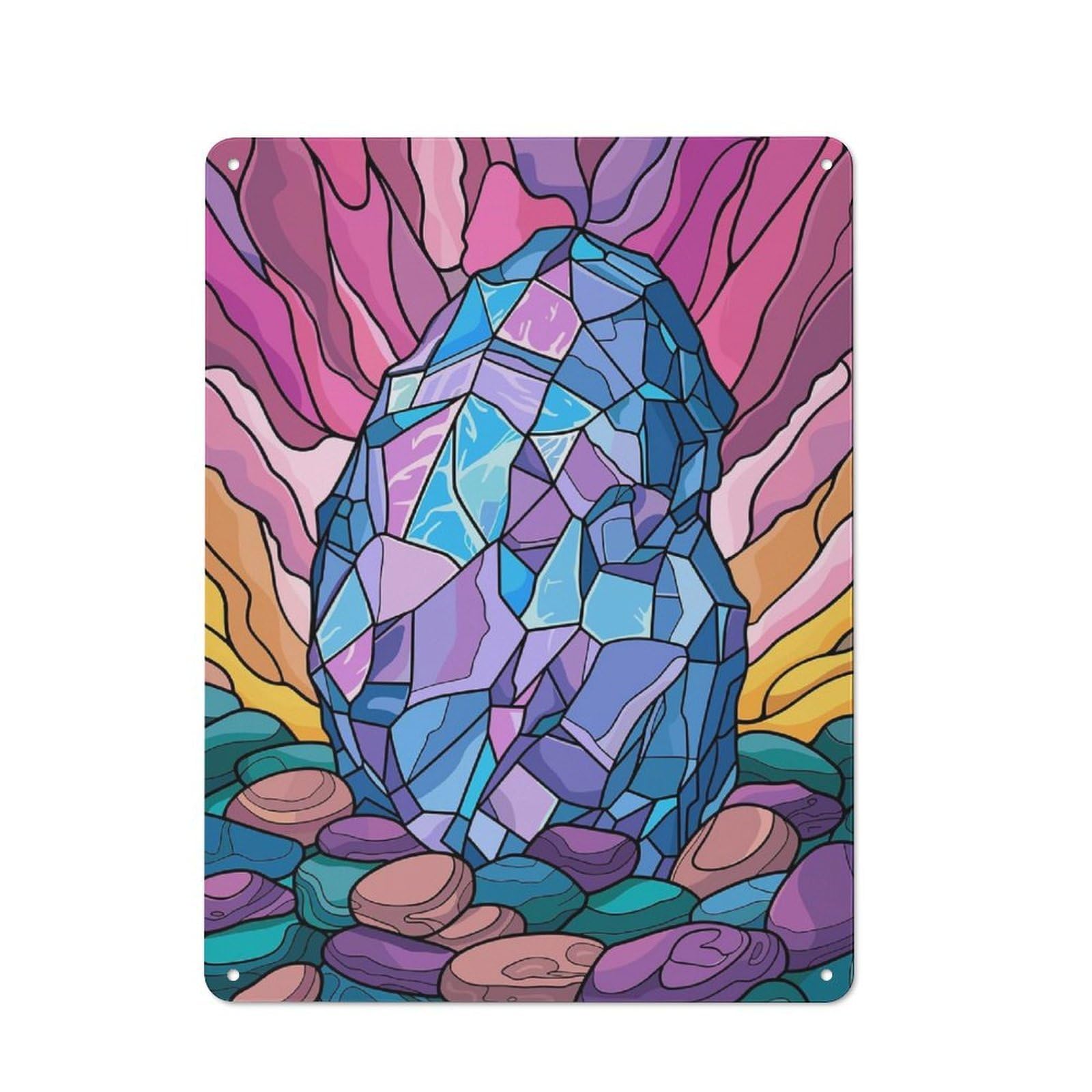 Loft Style Crystal Rock And Colorful Background Decorative Metal Plaque 40x30cm, Studio Wall Art for Workspace, Cafe, Hallway Or Garage