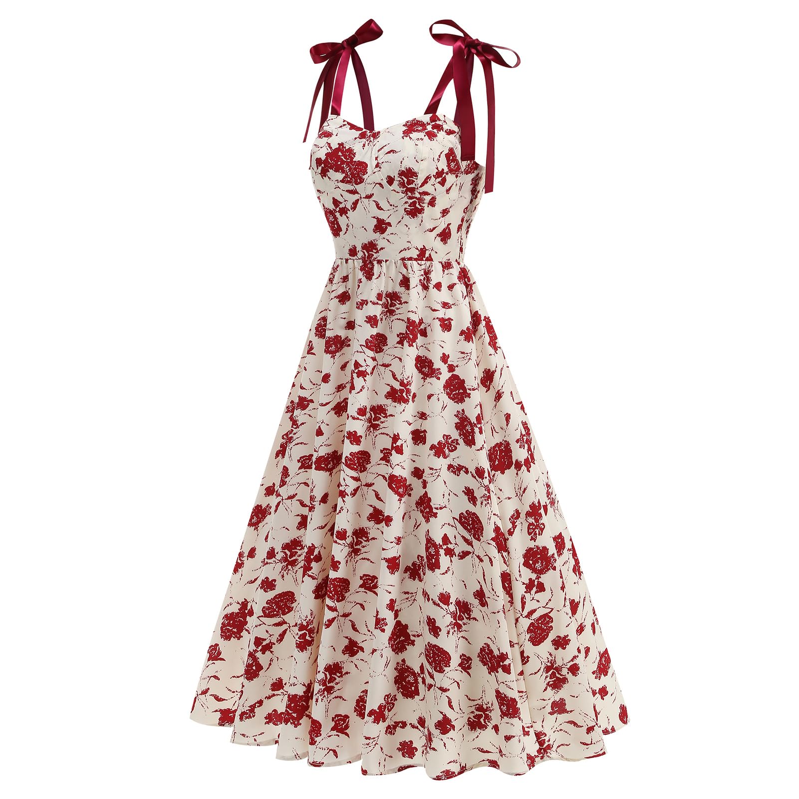OMEWEE Abito da donna con fiori, sexy, scollo a cuore, senza maniche, con spalline sottili, per il tempo libero, elegante, linea ad A, per cocktail, feste, lunghi