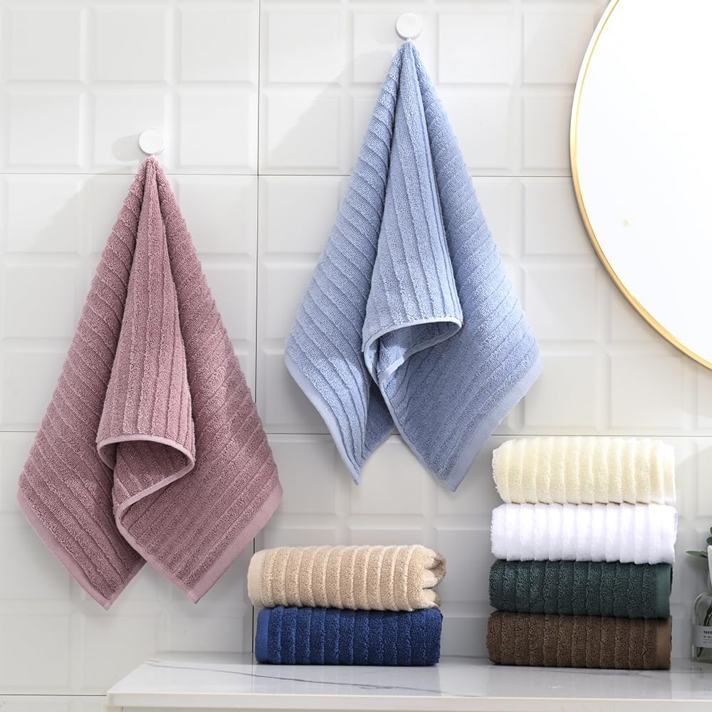 sense gnosis Super Soft Luxury Hand Towel Stereoscopic Ladder Striped Design 100% Cotton Absorbent Decorative Hand Towel for Bathroom 13 x 29 Inch (Brown, 2 Pack) - Image 7