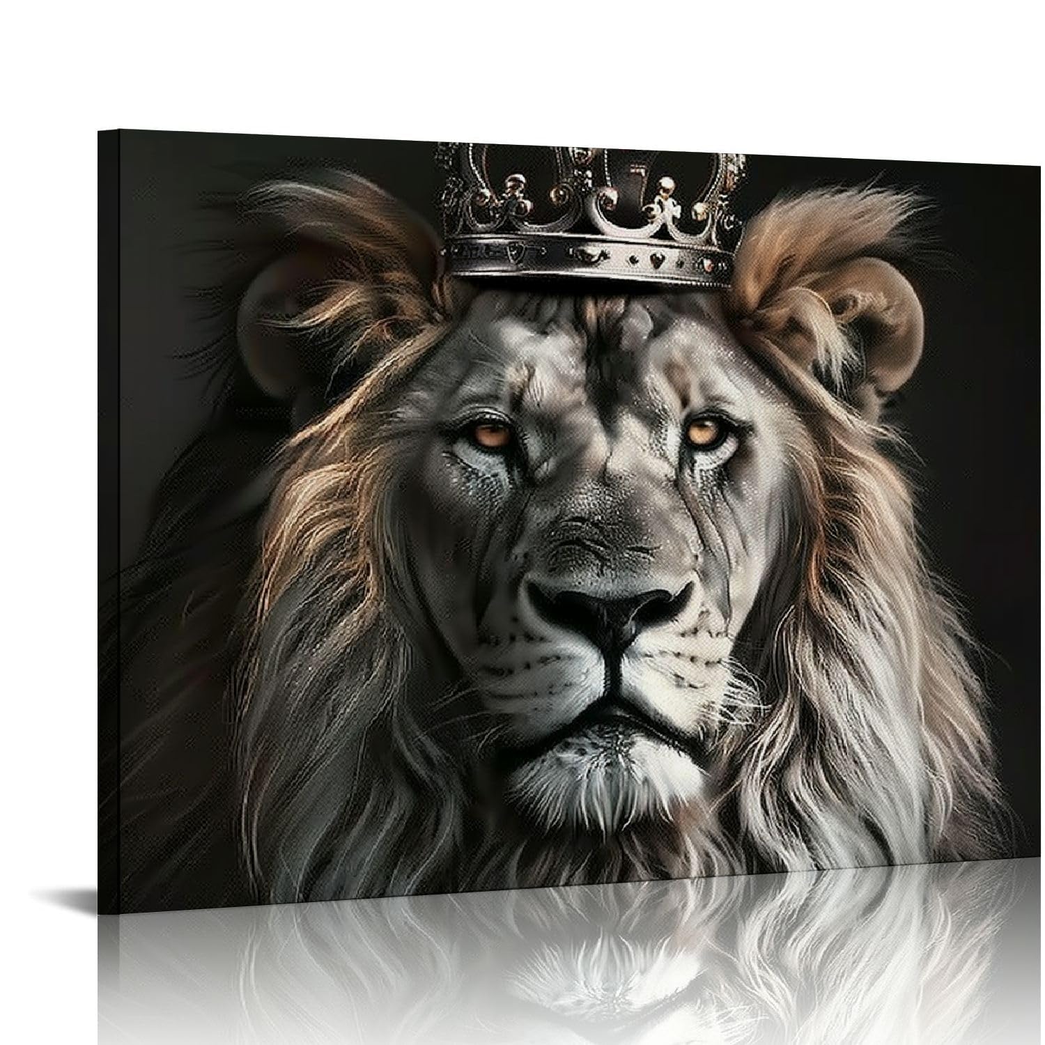 JOLIJEA DiaLFa Black and White Canvas Wall Art King Lion with Crown Picture Abstract Animal Lion Head Portrait Painting Print Modern Artwork for Living Room Bedroom Home Office Decor Gallery Wrapped
