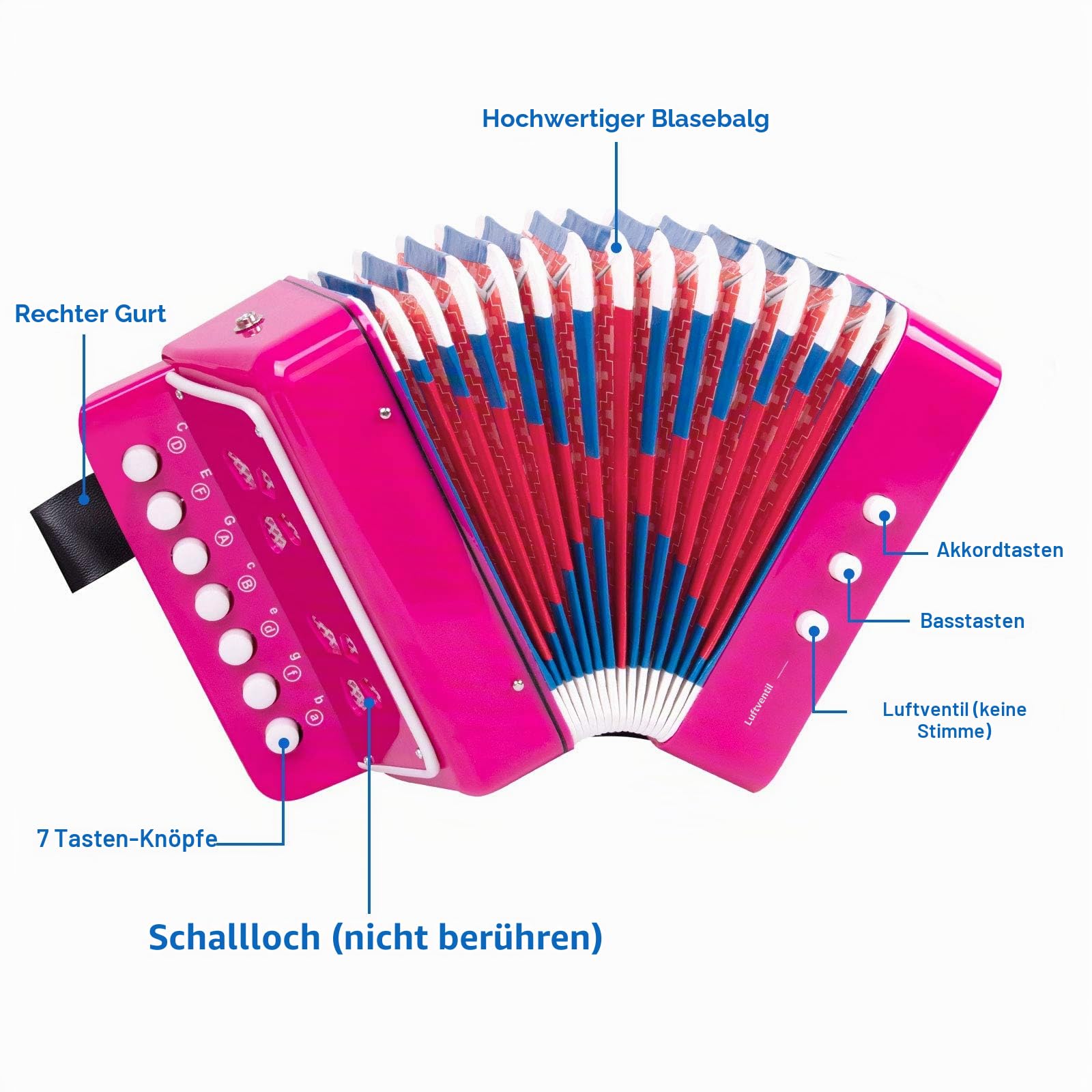 Akkordeon,Horse Akkordeon 10 Tasten Musikinstrumente Leicht und Umweltfreundlich (Rosarot)