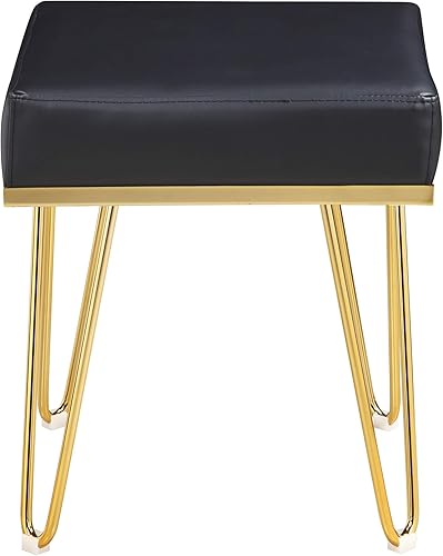 Miniatura 4 de Icónico hogar Catania cuadrado Ottoman TAPIZADO en piel sintética latón acabado marco de patas de horquilla contemporáneo moderno, Cuero, Negro