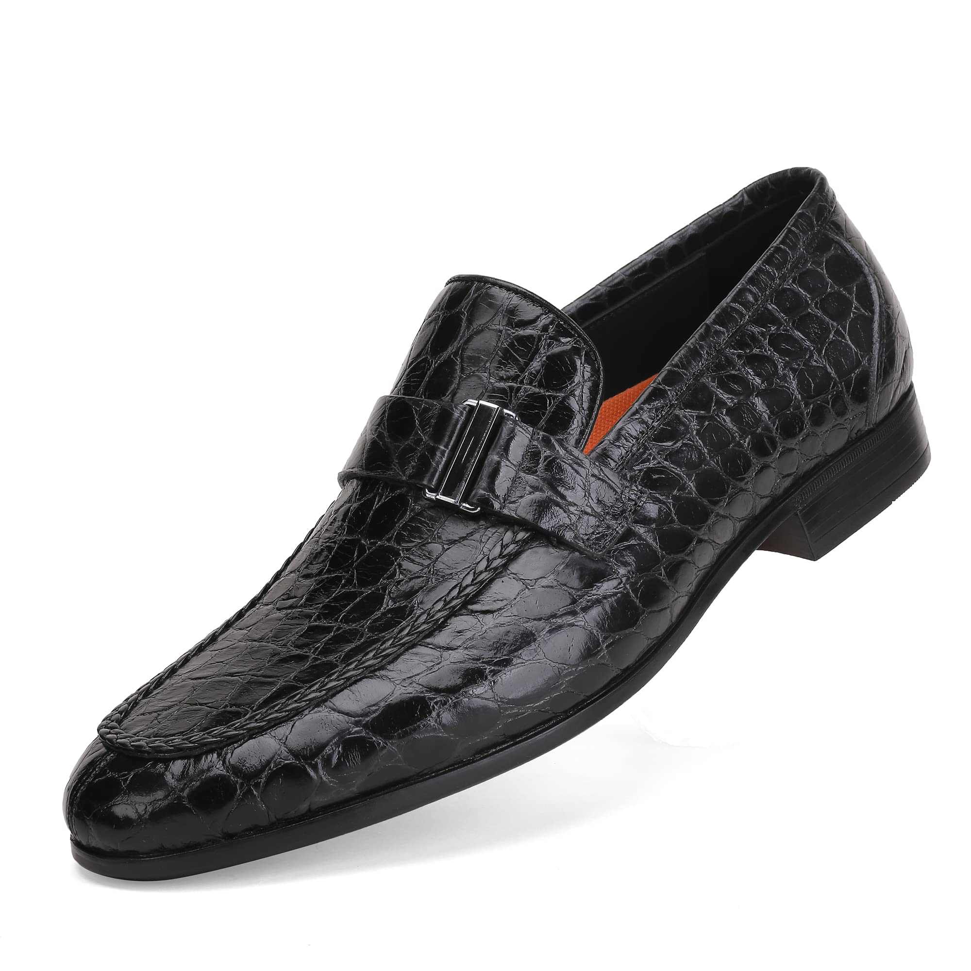 Men's Classic Leather Penny Loafers, Crocodile Printed Business Dress Slip on Loafer Shoes for Mens