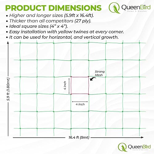 Miniatura 5 de QueenBird Red enrejada  Red de enrejado de jardín resistente para plantas trepadoras  5.9 pies x 16.4 pies  Soporte muy fuerte para verduras,
