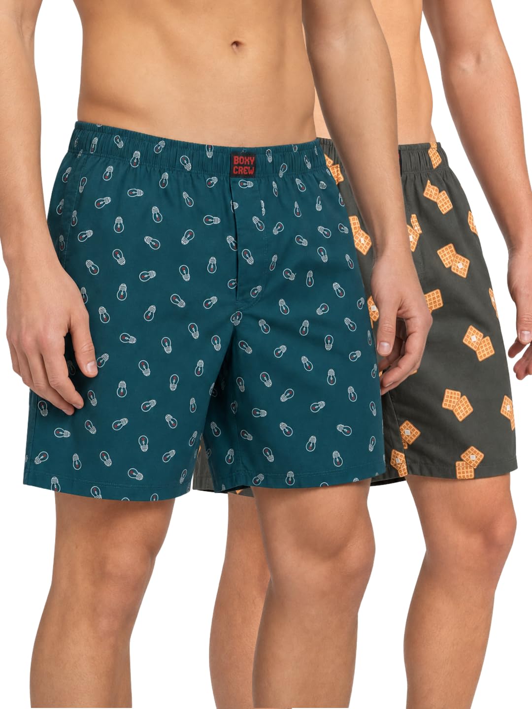 boxy crew Men's 100% Cotton Printed Boxer Shorts Pack of 2 with Dual Side Pockets and Fabric-Covered Waistband - Teal/Brown, Styles MBX027, MBX030-picture-31