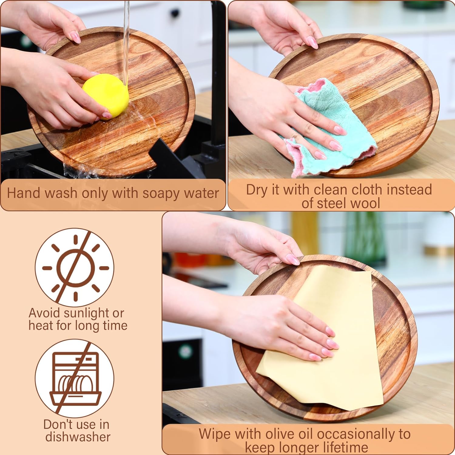 Roshtia Set of 15 Acacia Wood Charger Plates Round Wooden Dinner Platters Cheese Charcuterie Boards Bulk Food Serving Trays for Snack Dessert Appetizer, 6" & 8" & 10", Housewarming Christmas Gifts