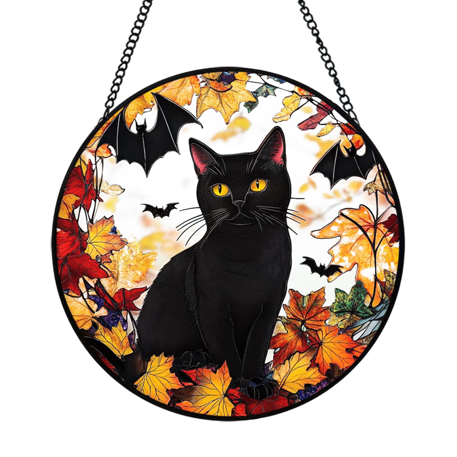 Vitrail chat noir de 20 cm pour décoration de fenêtre unique