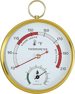 Sauna Thermometer Fahrenheit and Hygrometer, Dual Reading Wall or Hanging Design for Steam Sauna Box, Infrared and Indoor Sauna, Stainless Steel Dial Gauge