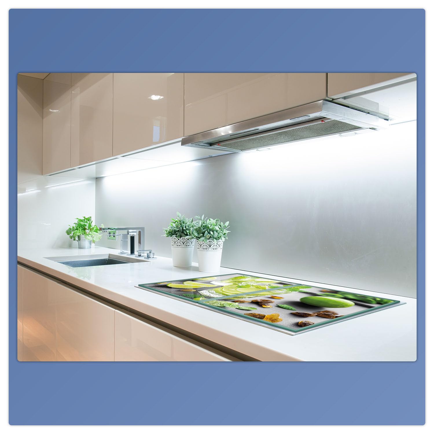 Herdabdeckplatte Abdeckung Ceranfeld Abdeckplatte Schneidebrett 2-Teilig 80x52 Lemon Grün Spritzschutz Glasplatte Ceranfeldabdeckung Schutz Herdschutz Sicherheitsglas Glasschneidebrett 2x40x52