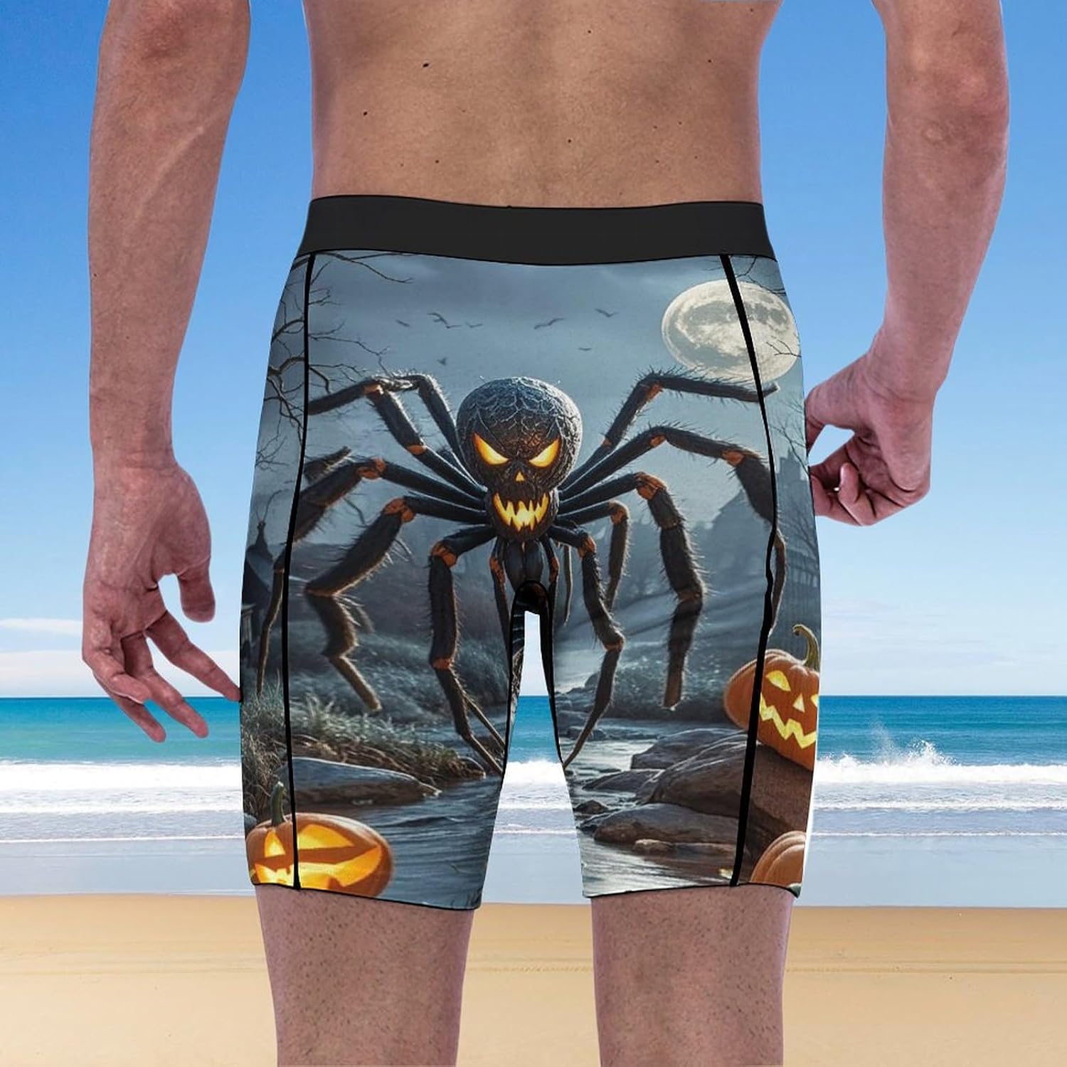 Pumpkin Ghost Night Compression Shorts Men Spandex Sport Shorts Workout Performance Baselayer Underwear
