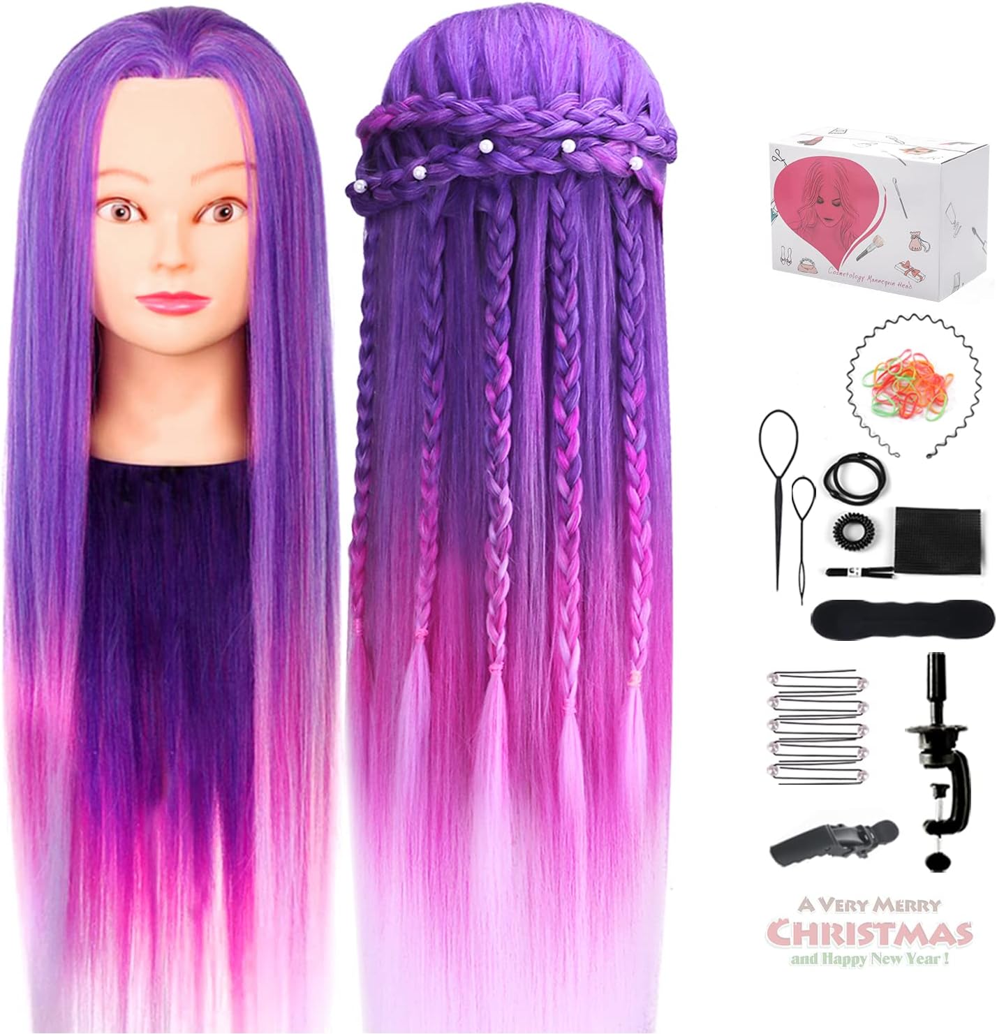 mcwdoitTraining Mannequin Head, Manikin Head with Hair for Salon Cosmetology, Hairdressing Practice Training Head with Table Clamp and Hair Styling Kit for Hairdresser and Hair Styling Student