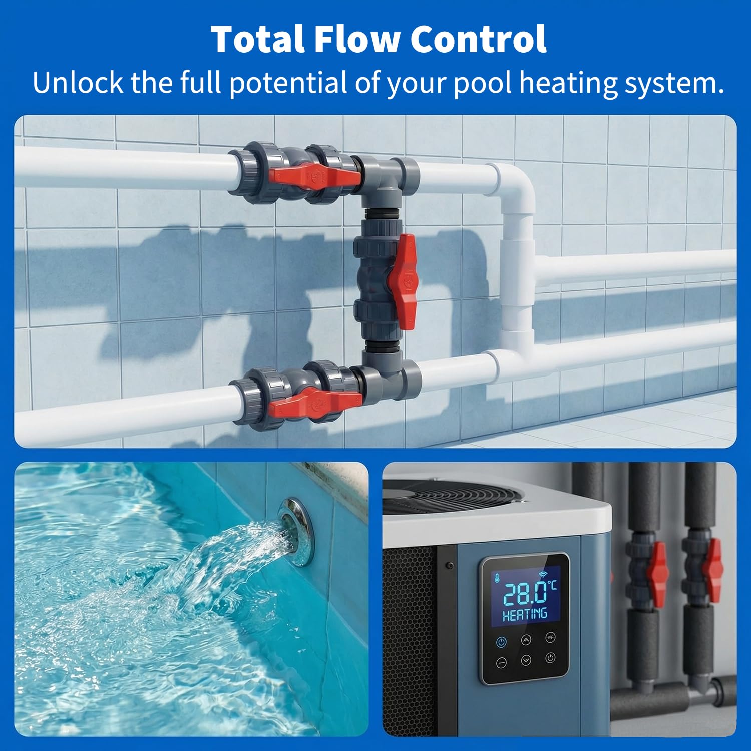 Bypass Pool Set, Bomba de Calor Pool Conector Set con Mangueras de 32 mm y 38 mm, Calefacción de Piscina para Una Óptima, Calefacción de Piscina Control del Suministro de Agua