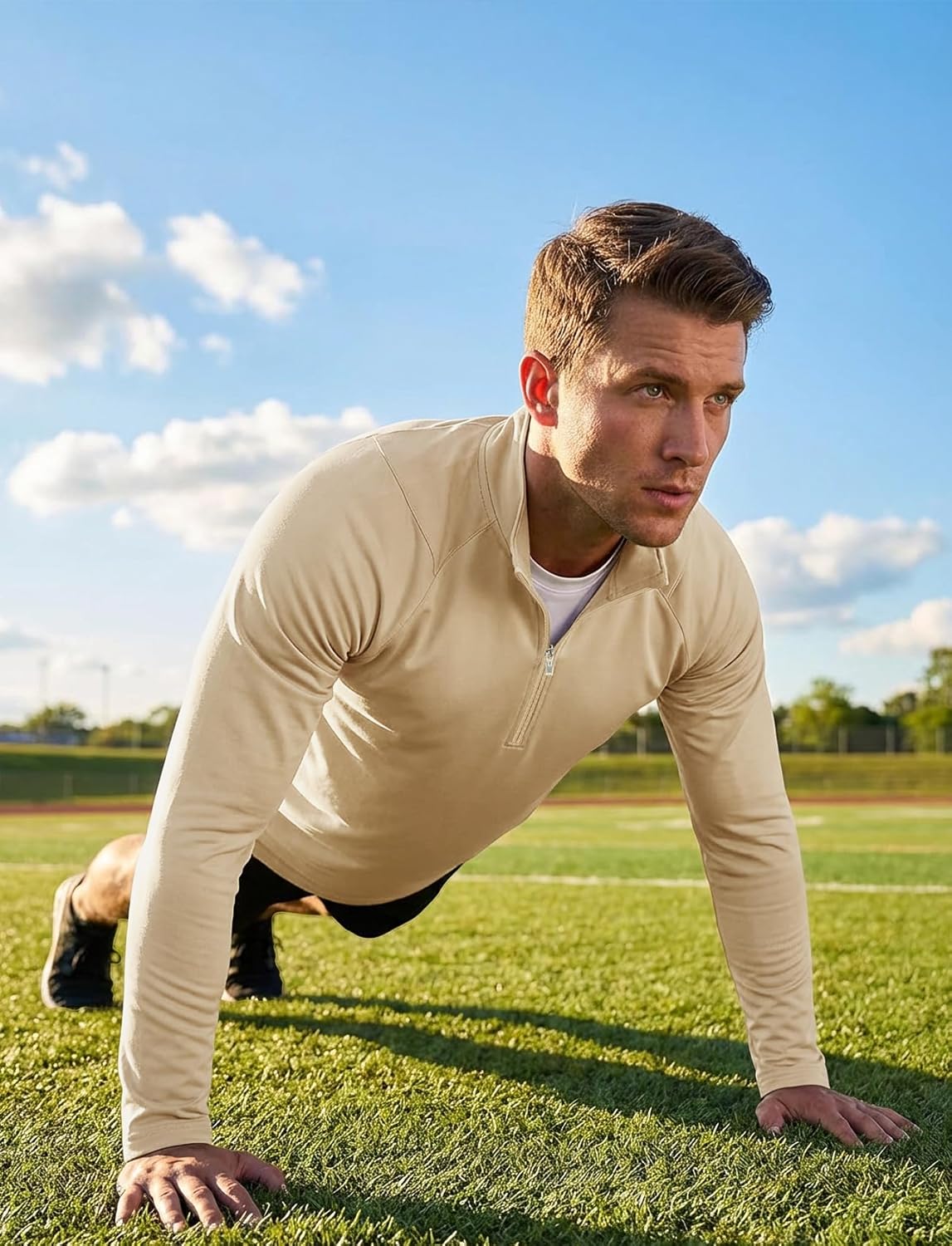 Zengjo Mens Quarter Zip Athletic Pullover Mid-Weight 1/4-Zip Running Workout Shirt Moisture Wicking