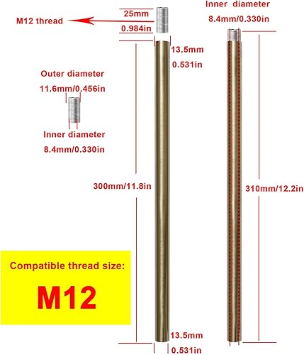 Miniatura 18 de Barra de extensión roscada M12 negro mate para luz colgante, iluminación de isla, candelabros, varillas descendentes y vástagos de iluminación, 12